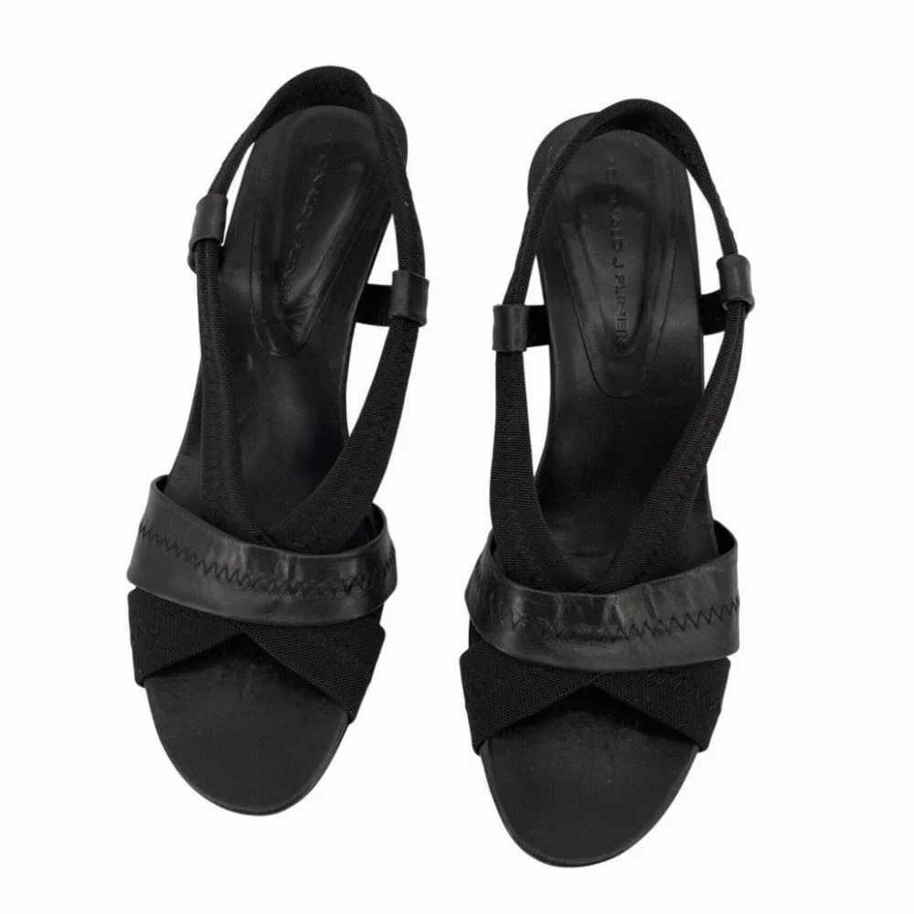 Donald Pliner Size 9 Narrow Leather Slingback Strappy Heels Open Toe Shoes Black